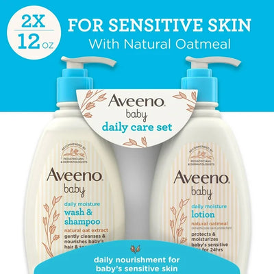 Aveeno Baby Daily Care Set (12 oz), Baby Wash & Shampoo & Lotion, 2 Items