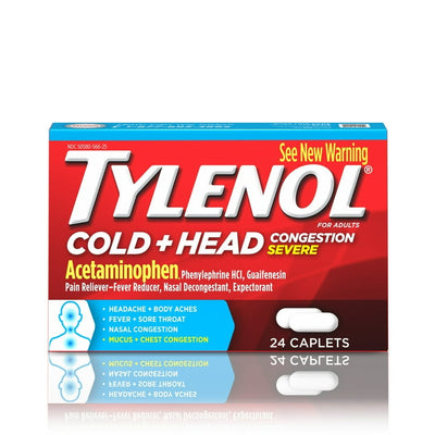 Tylenol Cold + Head Congestion Severe, Caplets, 24 Count